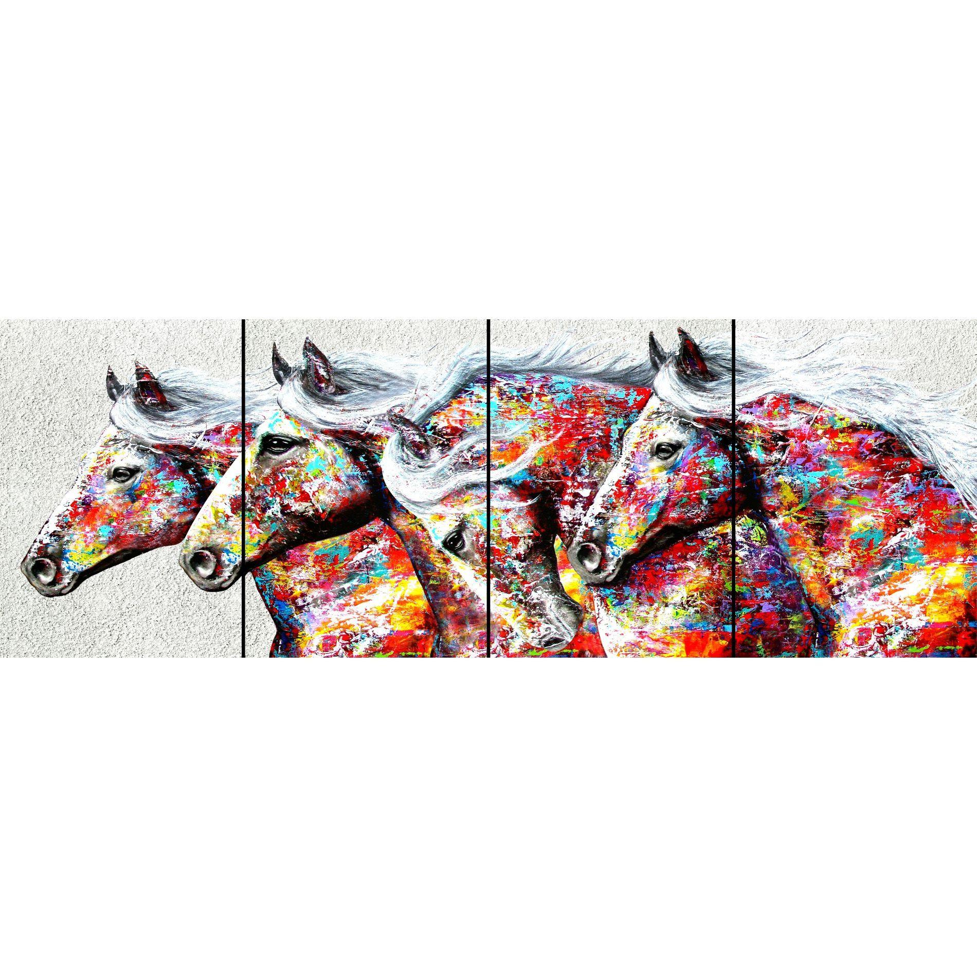 Cuadro Deco Moderno 4 Caballos Coloridos (4Pzas)-2