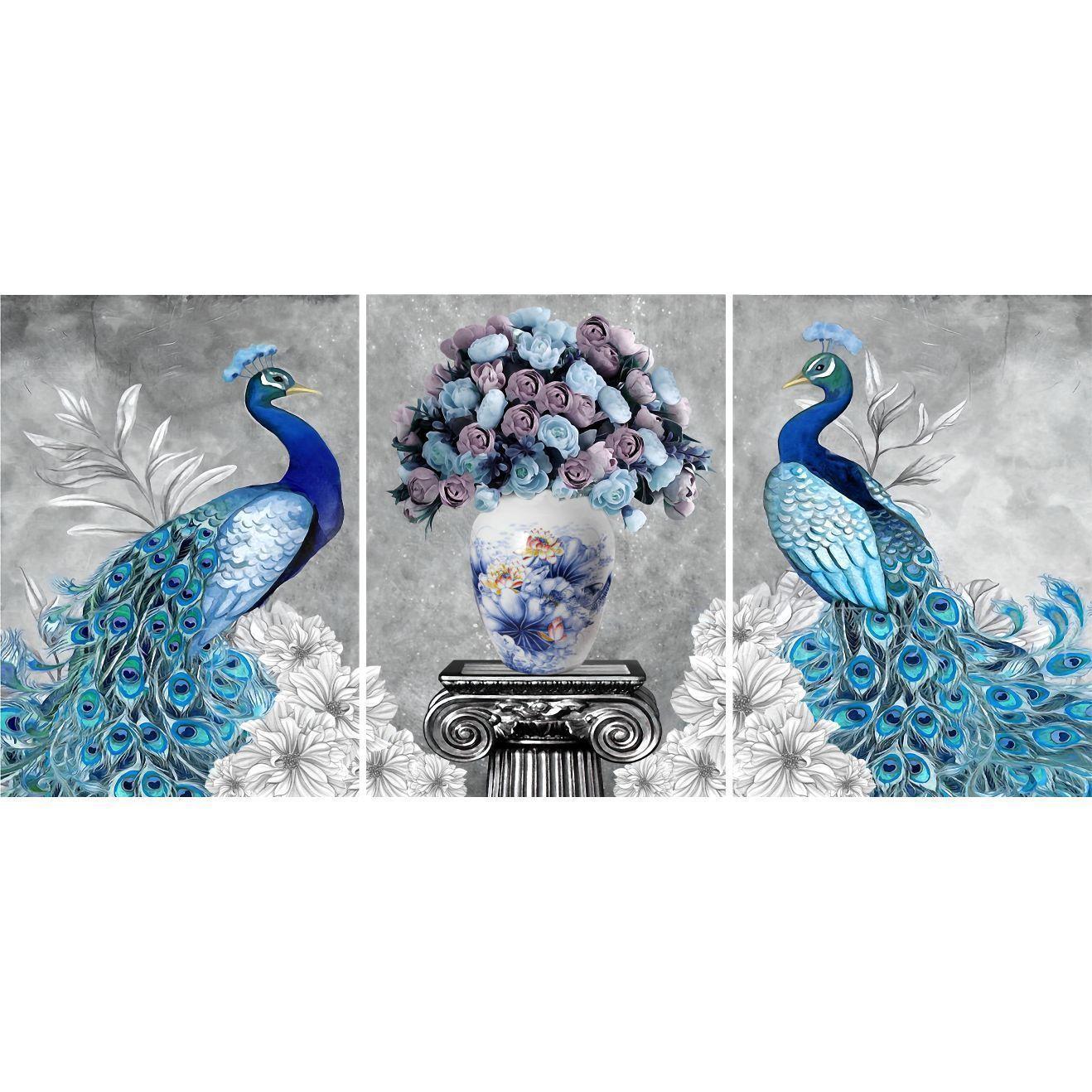 Cuadro decorativo Pavos y Jarrón (3Pzas)-2