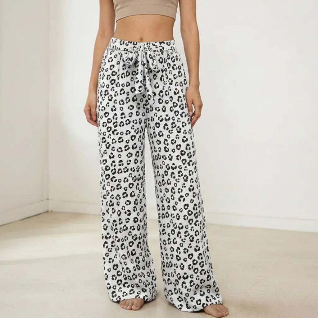 Pantal n Palazzo Lino Verano Animal Print Tiro Alto Wide Leg Pretina Elasticada-0