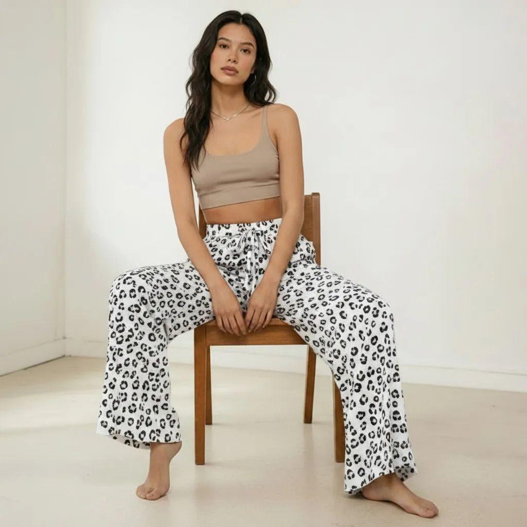Pantal n Palazzo Lino Verano Animal Print Tiro Alto Wide Leg Pretina Elasticada-5