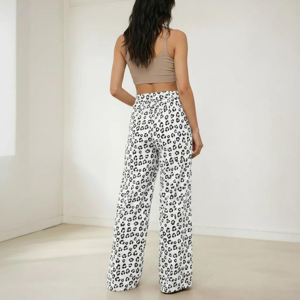 Pantal n Palazzo Lino Verano Animal Print Tiro Alto Wide Leg Pretina Elasticada-7