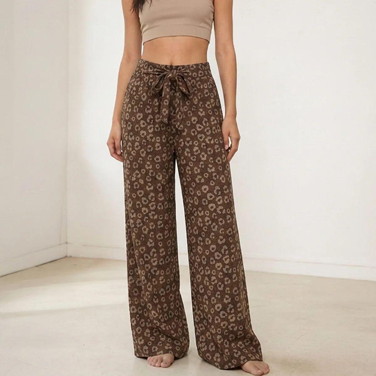 Pantal n Palazzo Lino Verano Animal Print Tiro Alto Wide Leg Pretina Elasticada-0