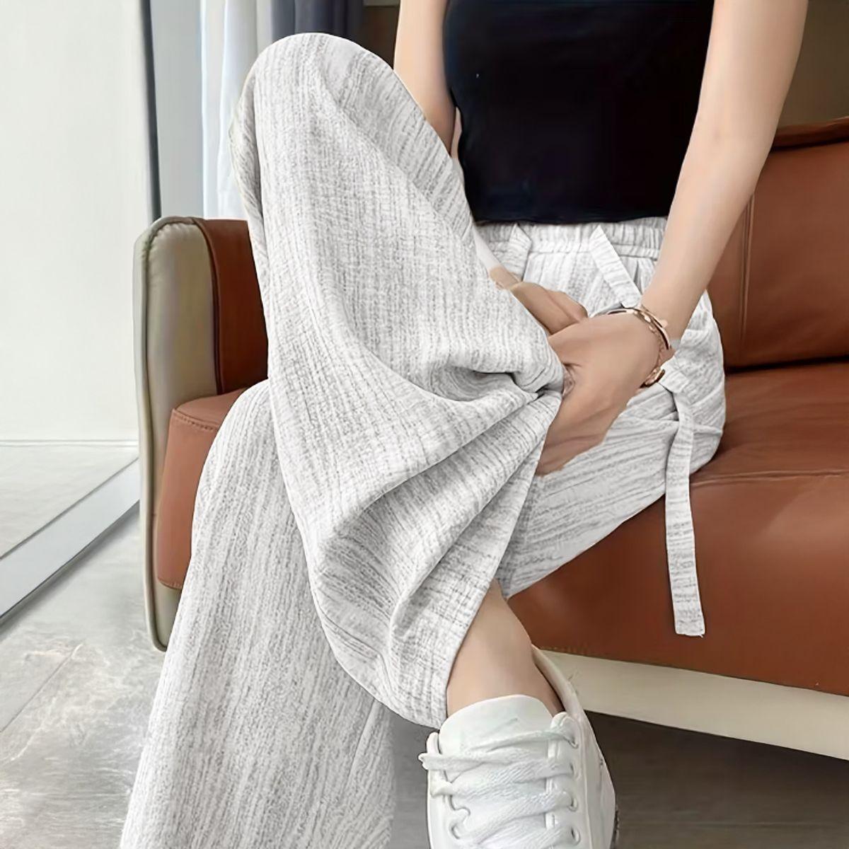 Pantalón Palazzo Lino Viscosa Tela Liviana Verano Tiro Alto Elasticado-2