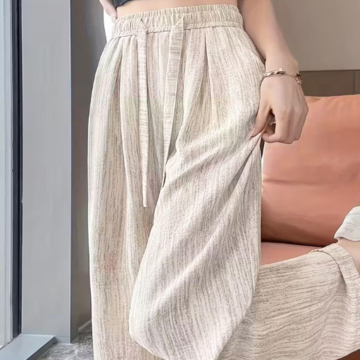 Pantalón Palazzo Lino Viscosa Tela Liviana Verano Tiro Alto Elasticado-4