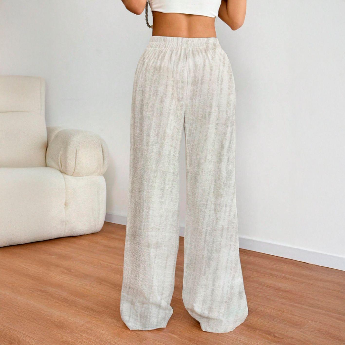 Pantalón Palazzo Lino Viscosa Tela Liviana Verano Tiro Alto Elasticado-5