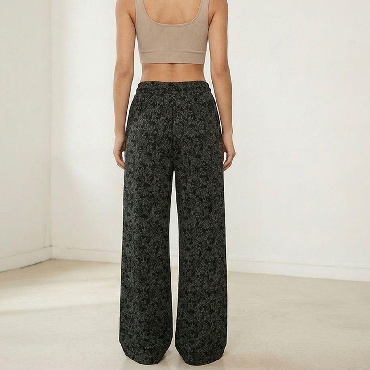 Pantalón de Buzo Algodón Flores Palazzo Térmico Forrado En Chiporro Wide Leg-2