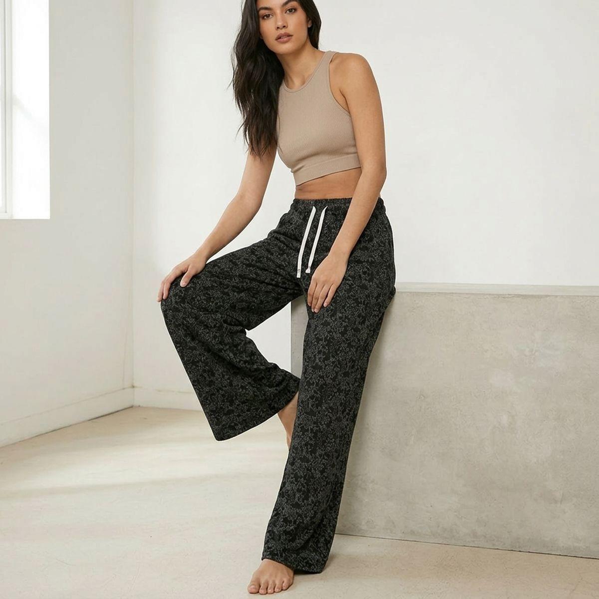 Pantalón de Buzo Algodón Flores Palazzo Térmico Forrado En Chiporro Wide Leg-4