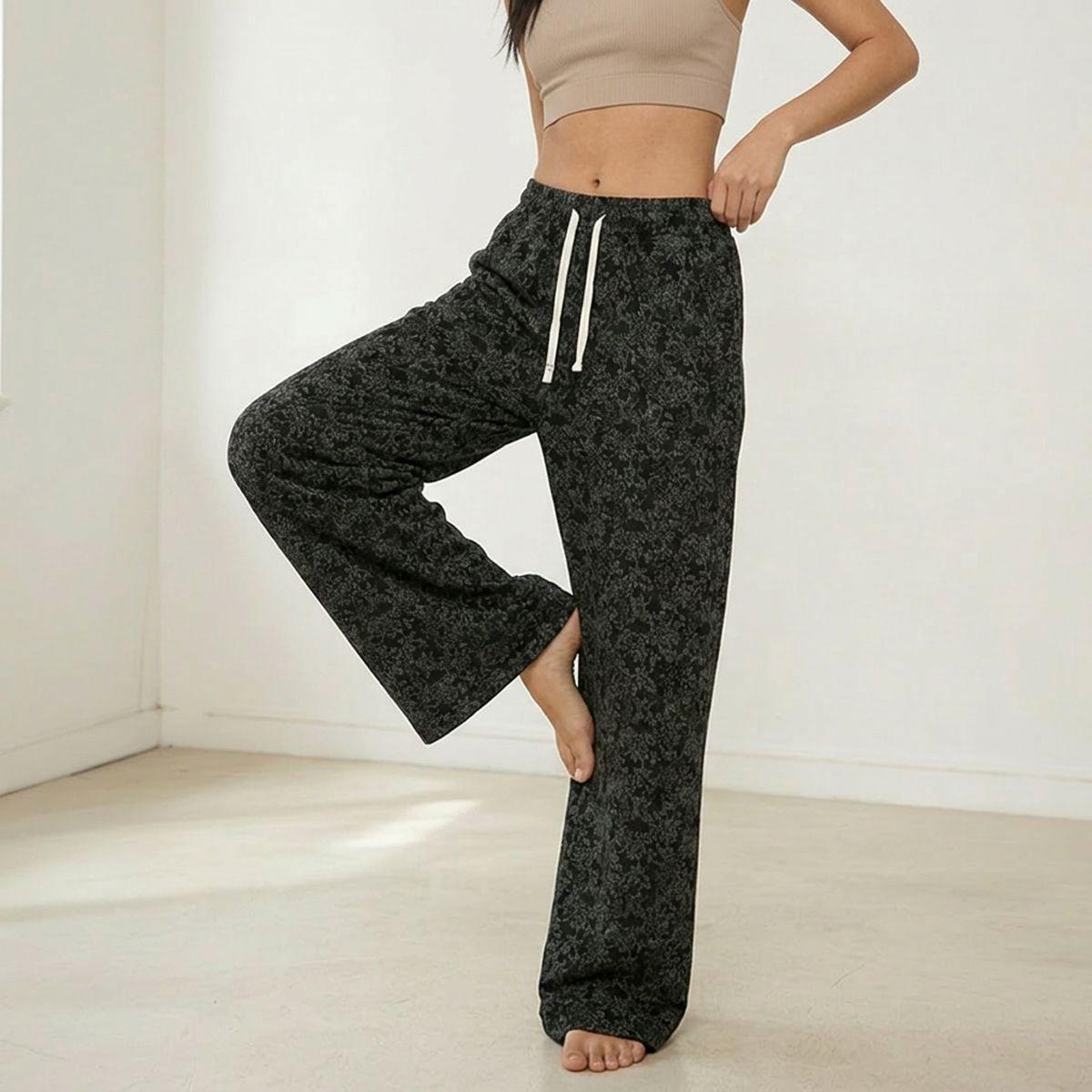 Pantalón de Buzo Algodón Flores Palazzo Térmico Forrado En Chiporro Wide Leg-5
