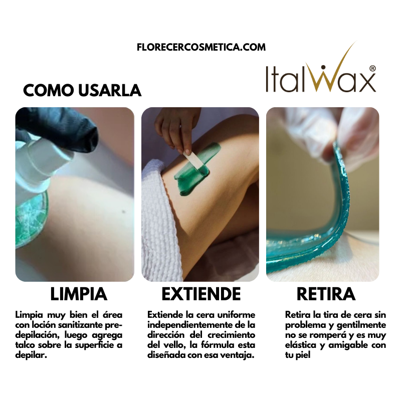 Cera Depilatoria Elástica Premium Italwax Azulene Manzanilla-2