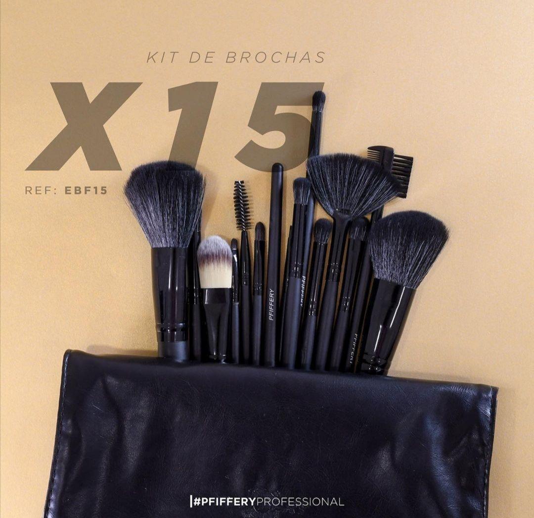 SET DE BROCHAS PROFESIONALES PARA MAQUILLAJE X15 NEGRO-2