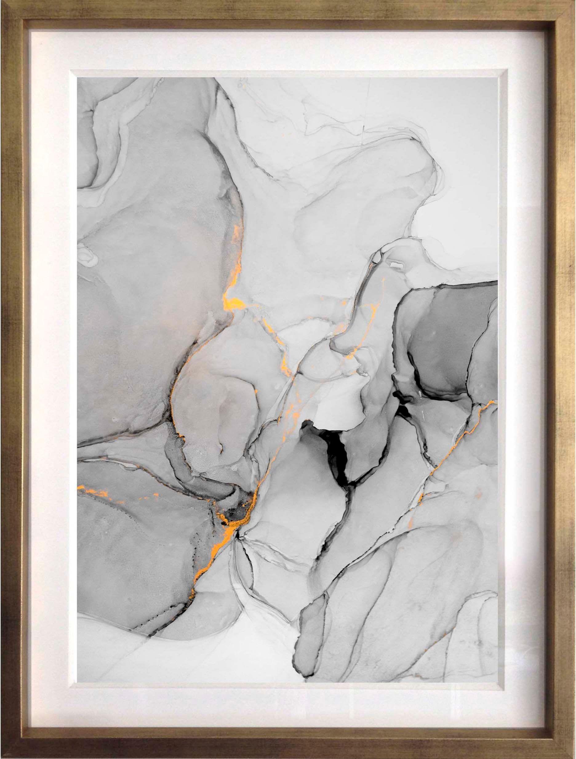 Set 3 Abstractos En B/N 50X70 Marco Dorado-2