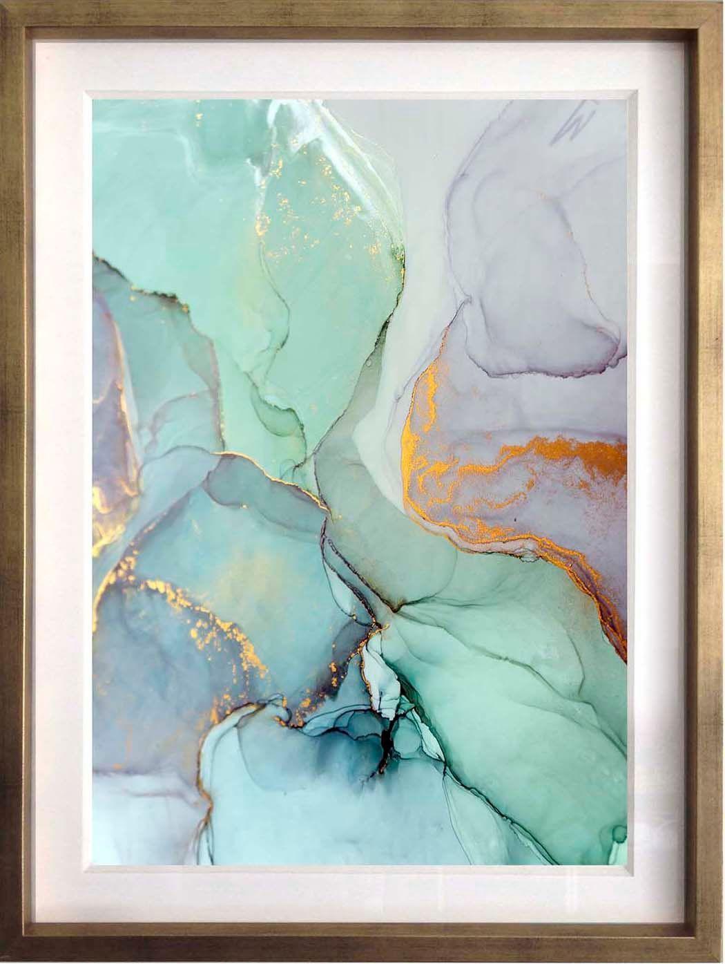 Set 3 Abstracto Turquesa 50X70 Marco Dorado-3