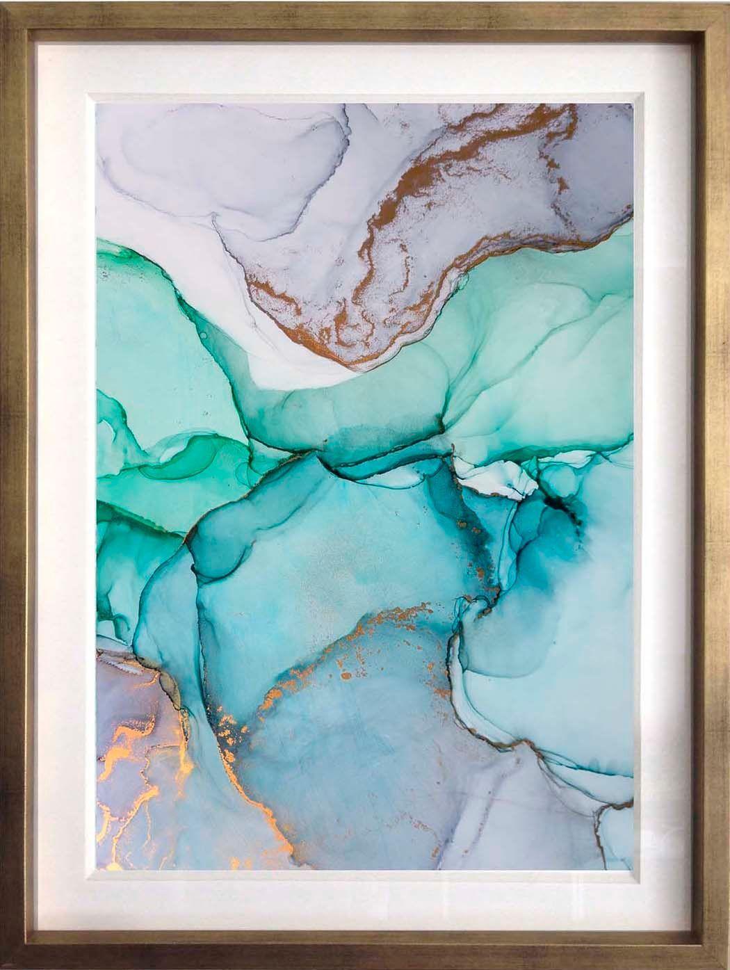 Set 3 Abstracto Turquesa 50X70 Marco Dorado-2