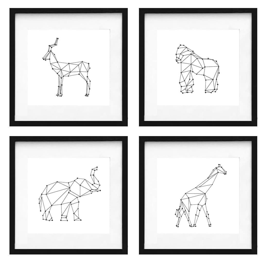Set 4 Cuadros Negro Animales Constelación 30X30-0