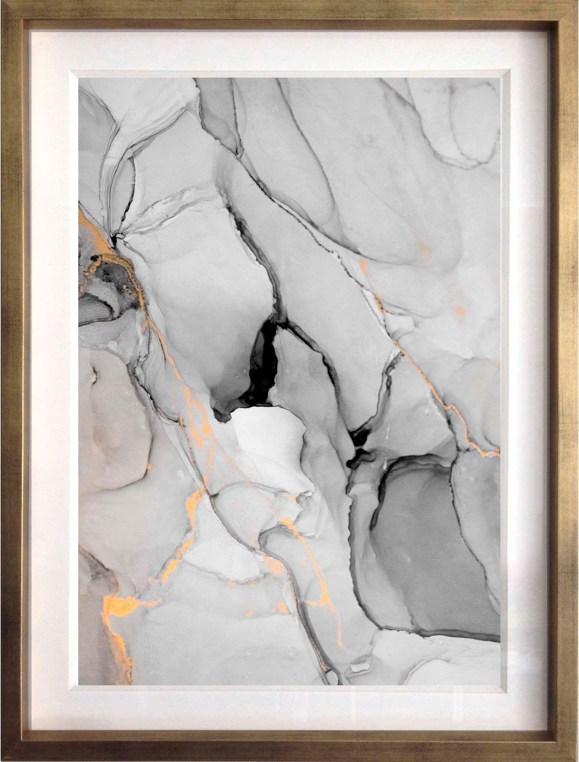 Set 3 Abstractos En B/N 40X50 Marco Dorado-4