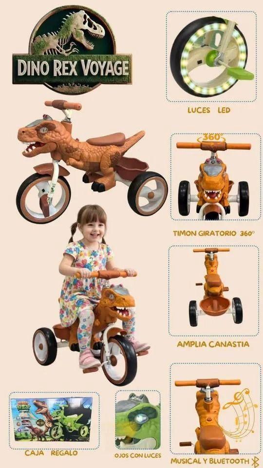 Triciclo Infantil Dino Rex Con Luz y Bluetooth Green-3