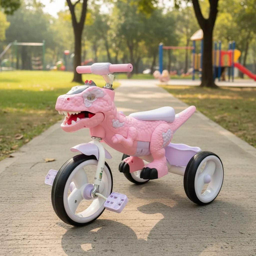 Triciclo Infantil Dino Rex Con Luz y Bluetooth Pink-3