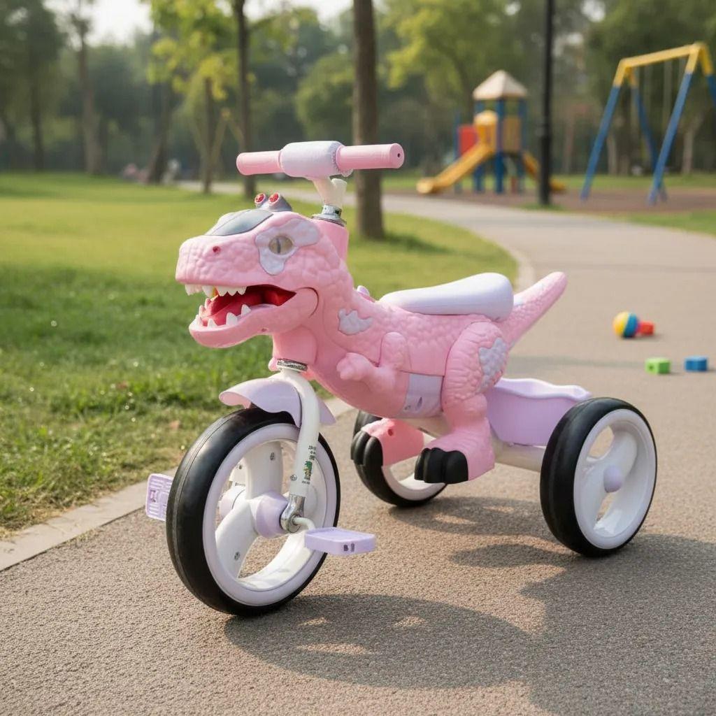 Triciclo Infantil Dino Rex Con Luz y Bluetooth Pink-4
