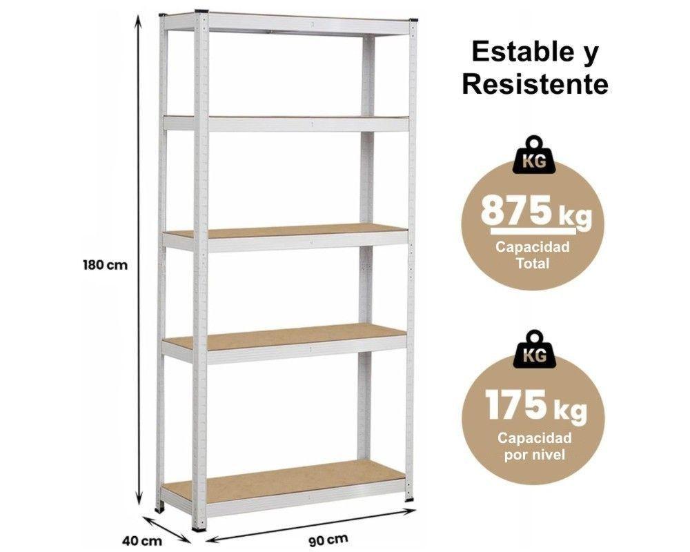 ESTANTE METALICO BLANCO 180X120X45CM 5 REPISAS 875Kg-3