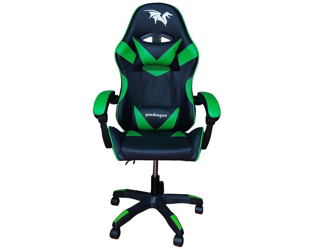 SILLA GAMER PENDRAGON 0214 VERDE RECLINABLE ALTURA REGULABLE  ERGONOMICA GIRATORIA-3