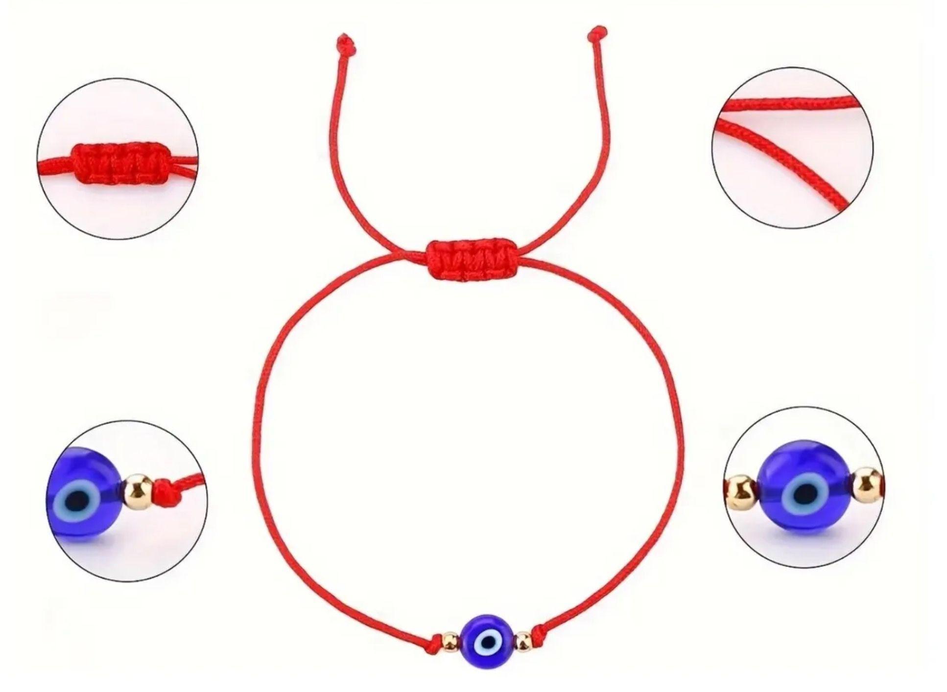 12 Pulseras Rojas De Proteccion Ajustable Con Ojo Turco-3