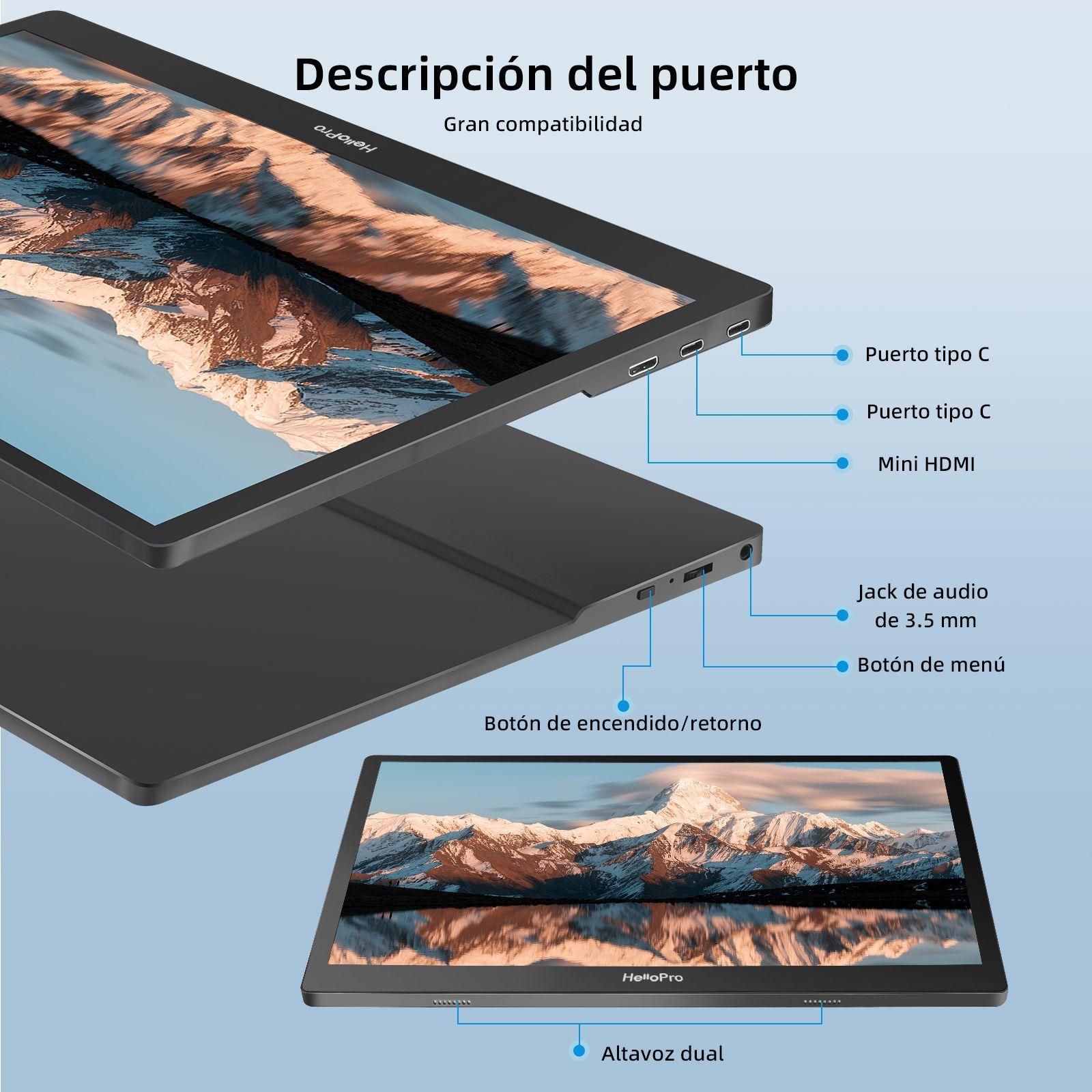 Monitor portatil 15.6" FHD, IPS + funda con soporte/ Hello M1-4