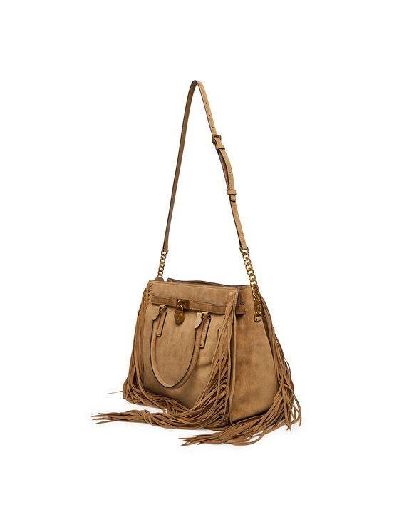 Cartera Michael Kors Hamilton Moderne LG Satchel de Cuero Gamuza Camel con Flecos-2