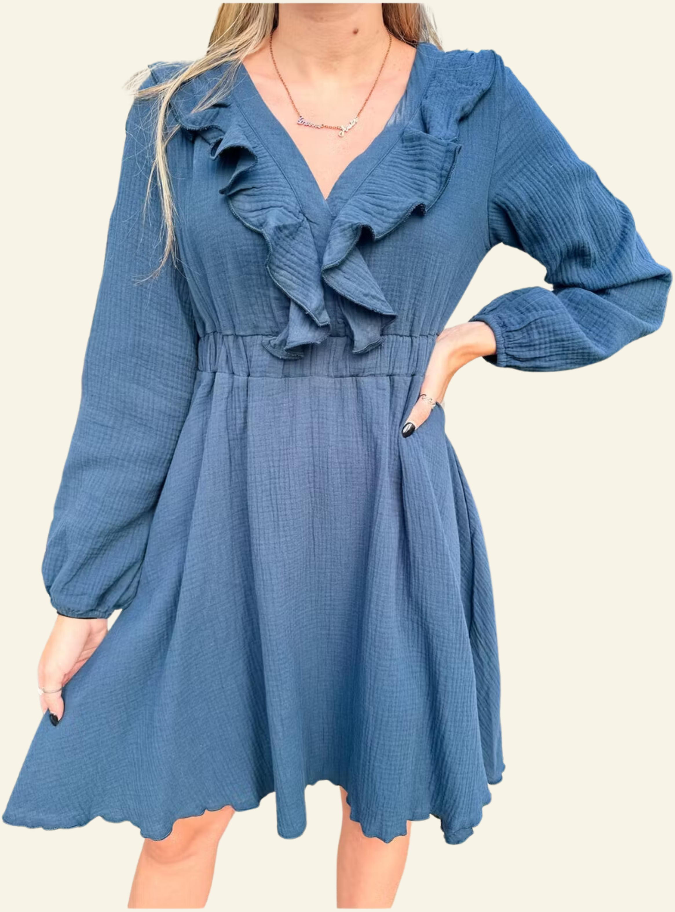 Vestido de algodón de pretina elasticada-0
