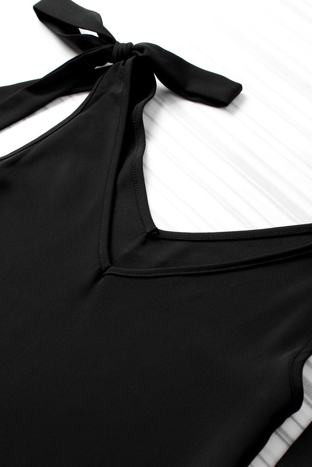 Top negro anudado escote V-5