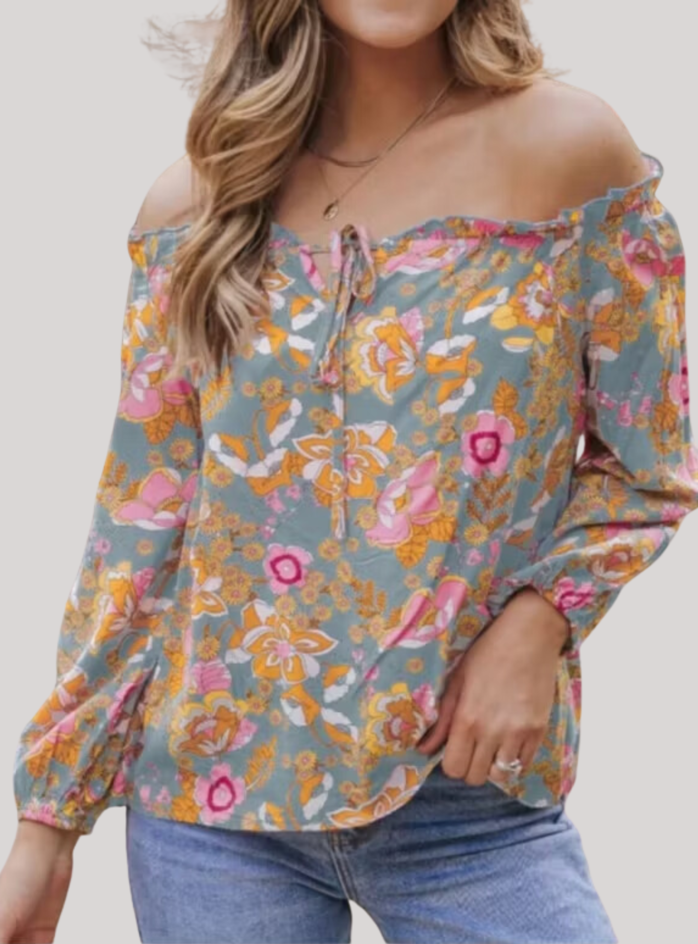 Blusa de viscosa de hombros elasticados-0