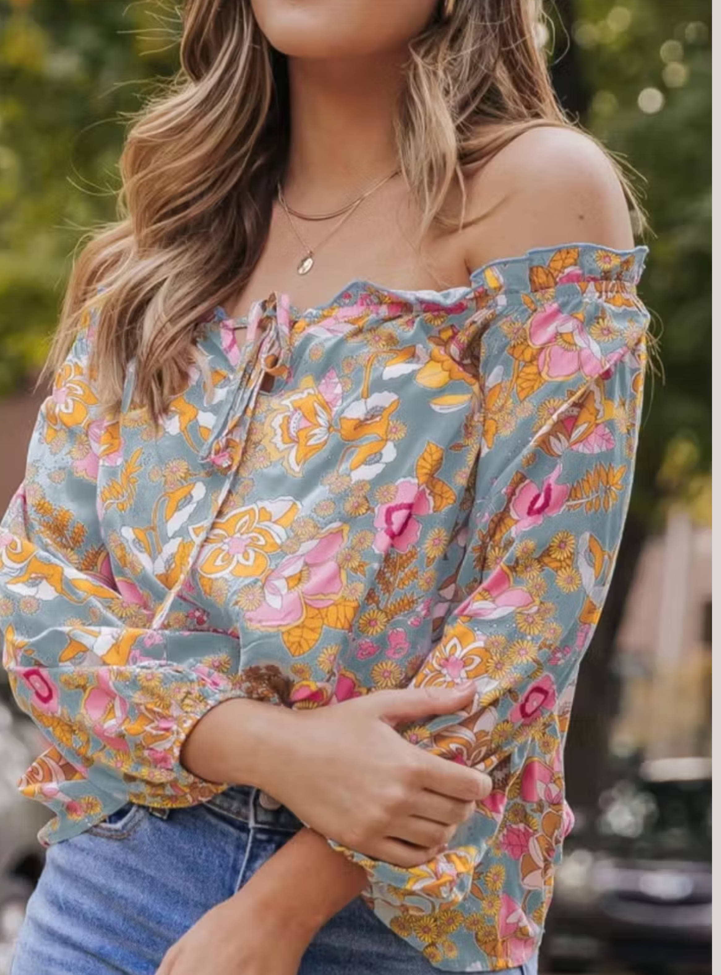 Blusa de viscosa de hombros elasticados-2