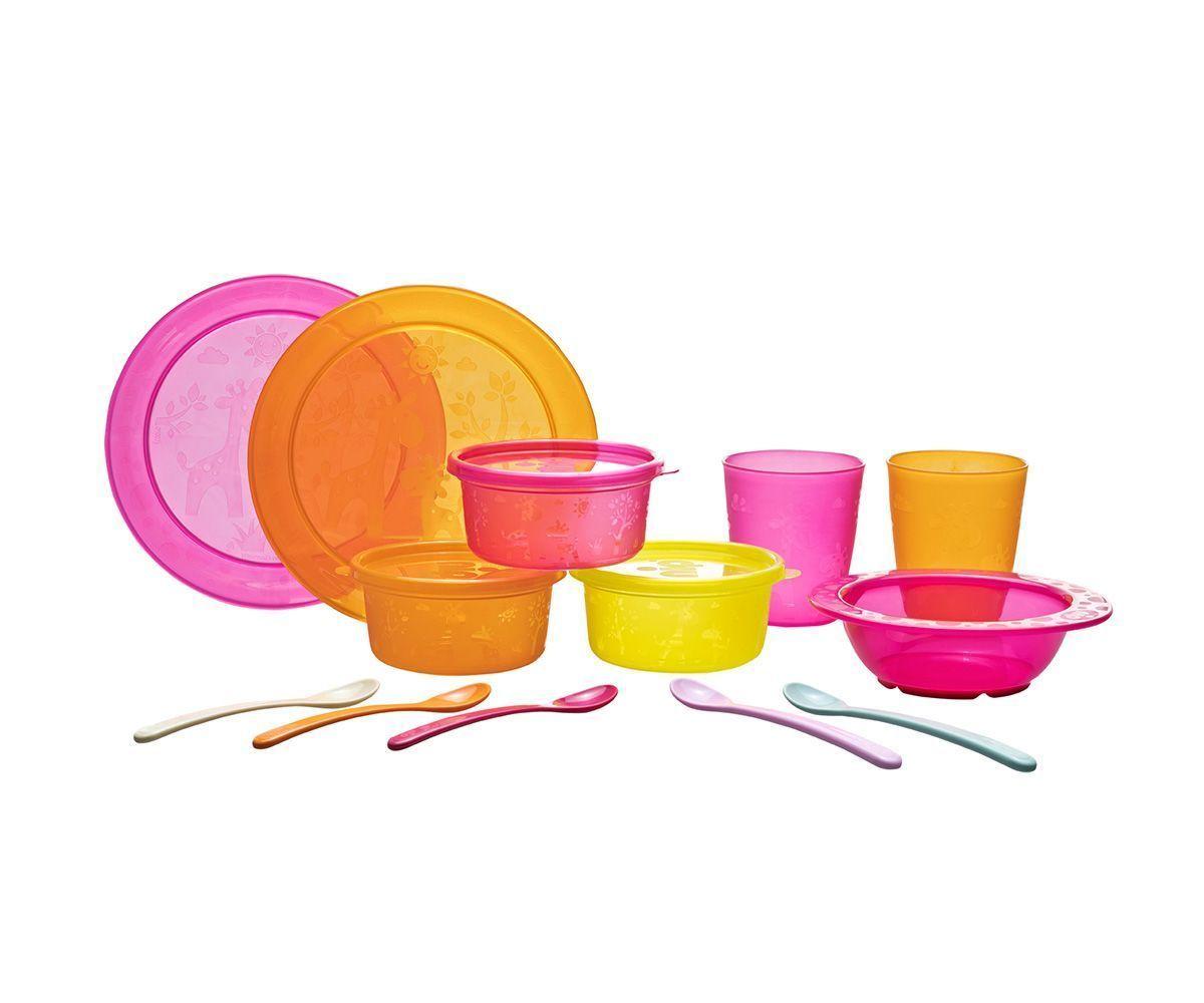 Vajilla de entrenamiento 13 piezas para niños color Rosa-Naranjo NIP-0
