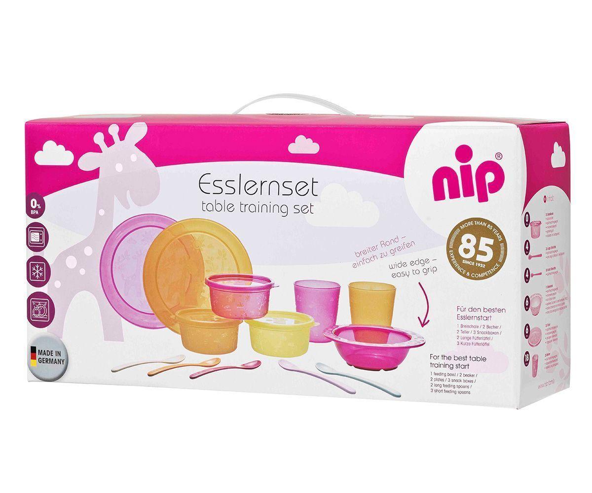Vajilla de entrenamiento 13 piezas para niños color Rosa-Naranjo NIP-1