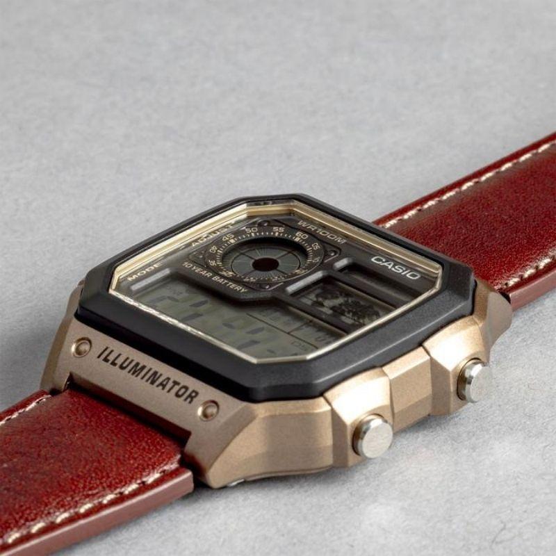 Reloj World Time Royale Casio Vintage AE 1200WHL 5AV Correa de Cuero-1