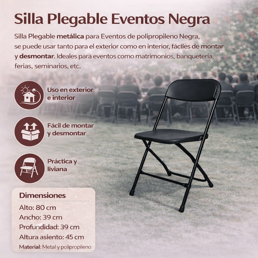 Set 6 Sillas Plegable Evento Metalica Negra-1