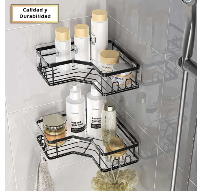 PACK 2 ORGANIZADOR ESQUINERO PARA DUCHA / BAÑO - ACERO - ADHESIVO-1