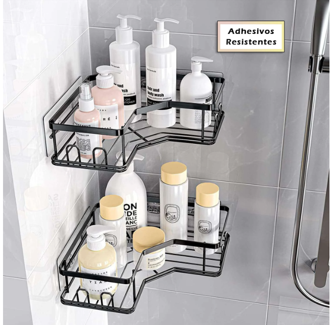 PACK 2 ORGANIZADOR ESQUINERO PARA DUCHA / BAÑO - ACERO - ADHESIVO-2