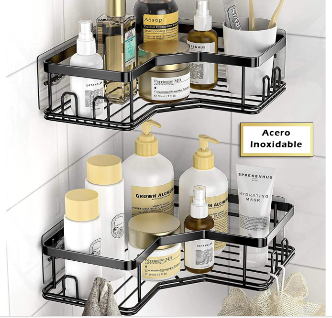 PACK 2 ORGANIZADOR ESQUINERO PARA DUCHA / BAÑO - ACERO - ADHESIVO-3