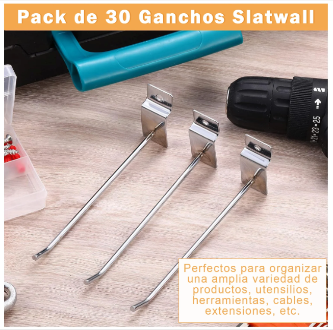PACK 30 GANCHOS / GANCHERAS PARA PANEL RANURADO-3