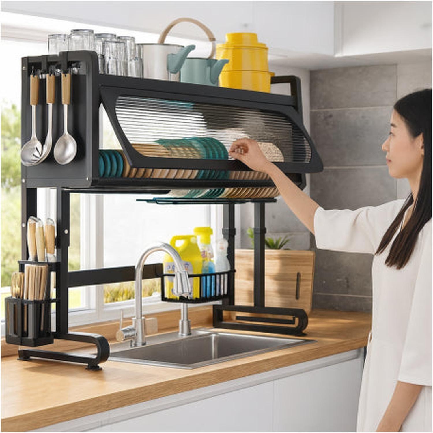 Secador escurridor de platos con almacenamiento superior-0