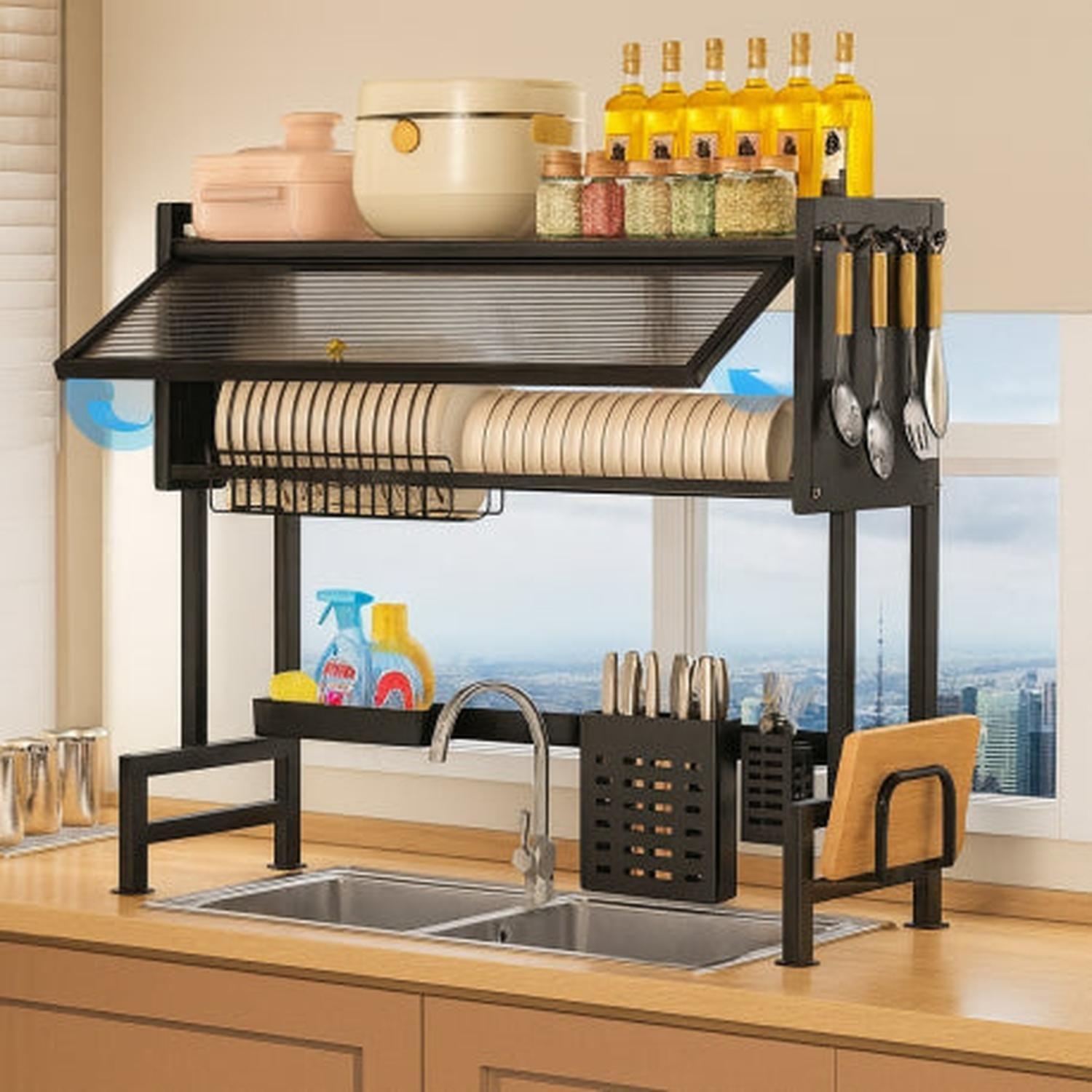 Secador escurridor de platos con almacenamiento superior-3