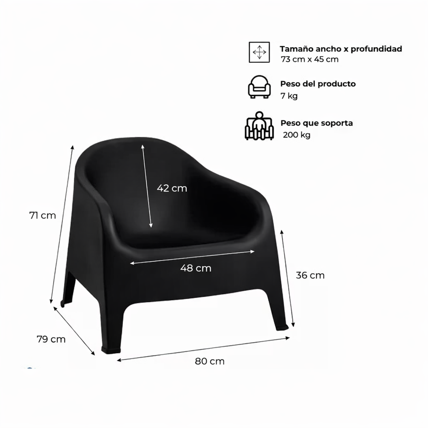Sillón Individual Plástico Exterior Negro-3