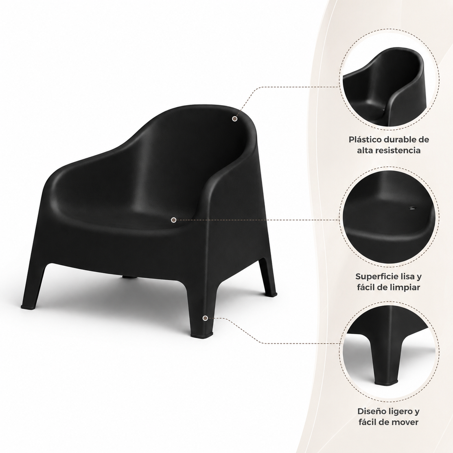 Sillón Individual Plástico Exterior Negro-4
