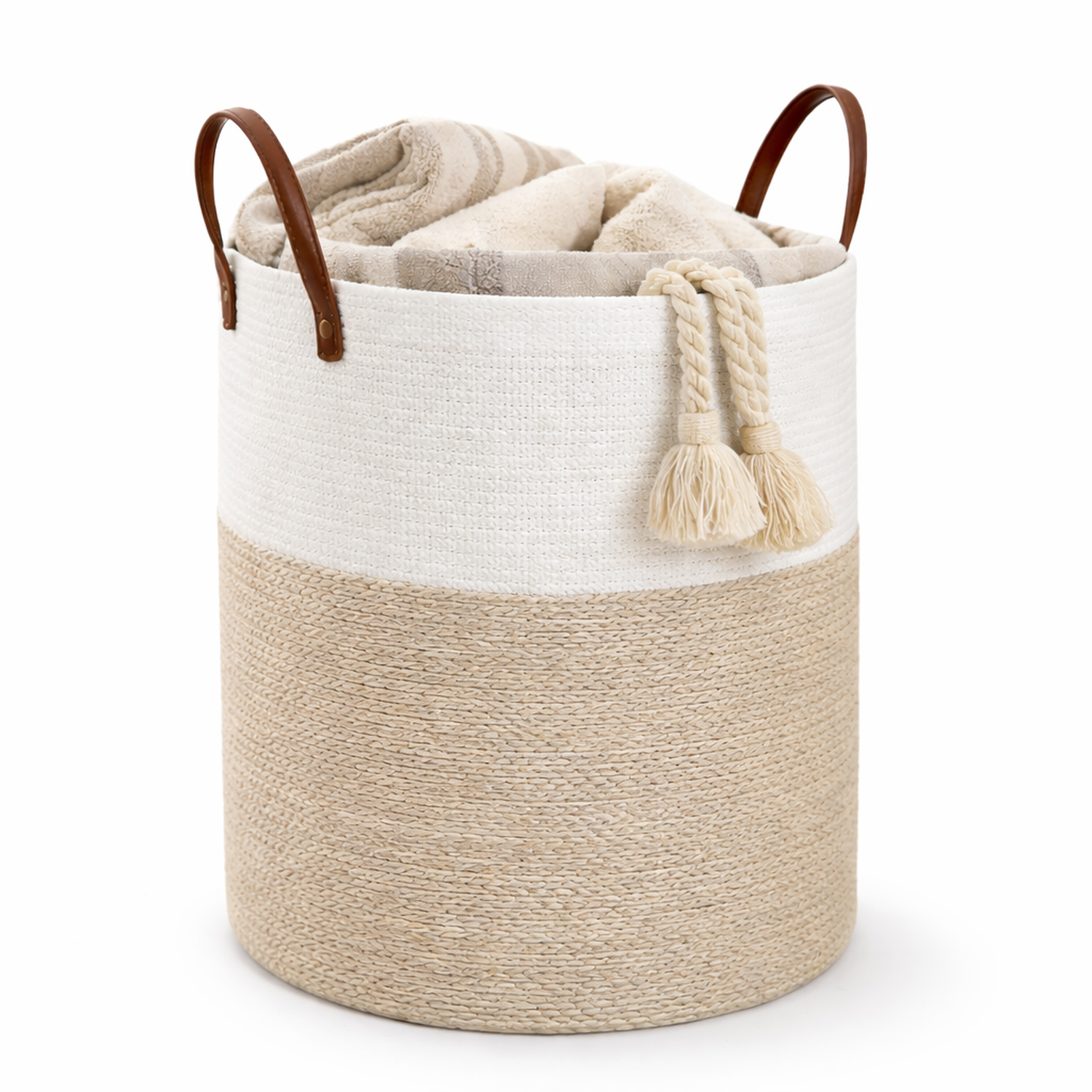 Cesta Canasta tejida Beige Blanca 60 Litros-0