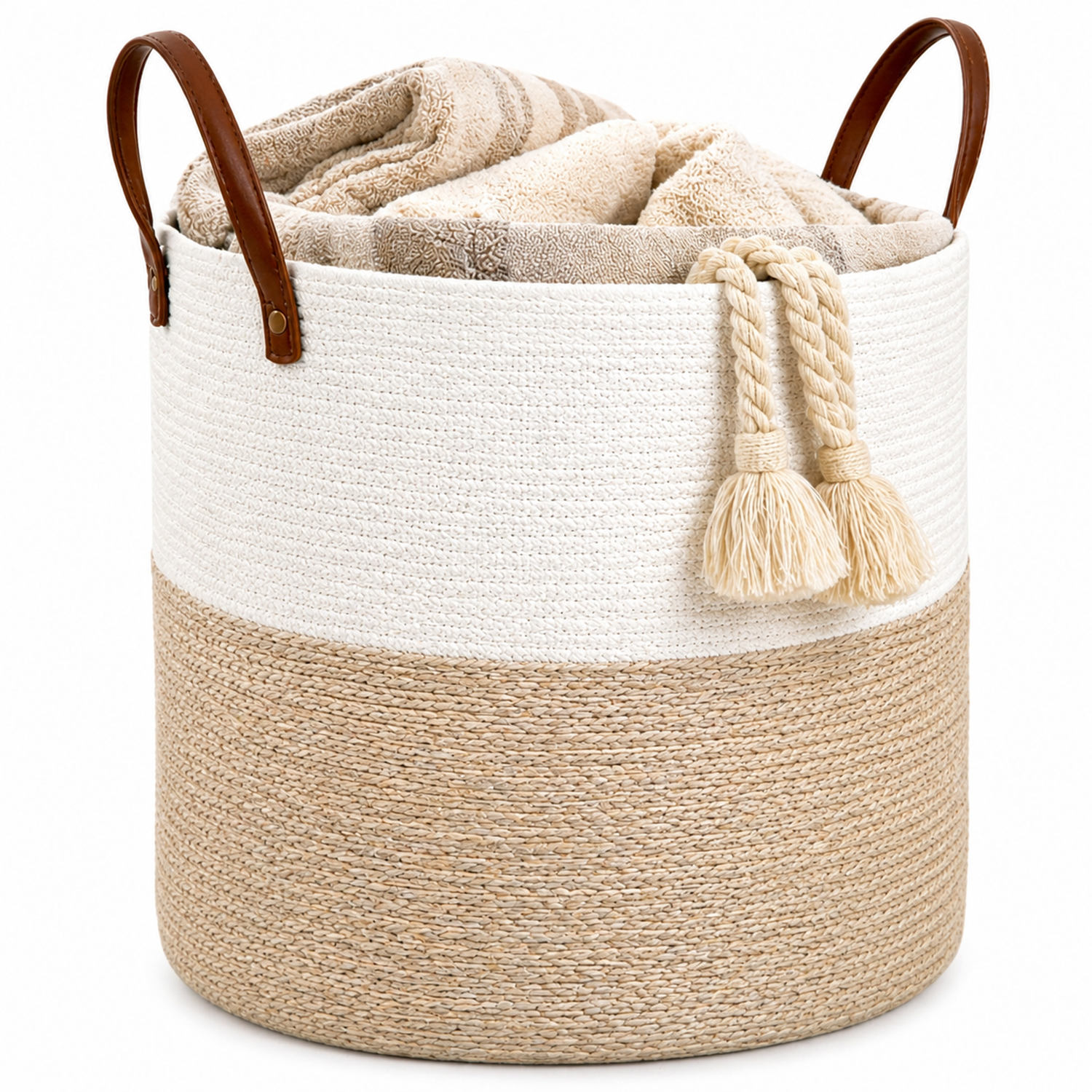 Cesta Canasta tejida Beige Blanca 60 Litros-5