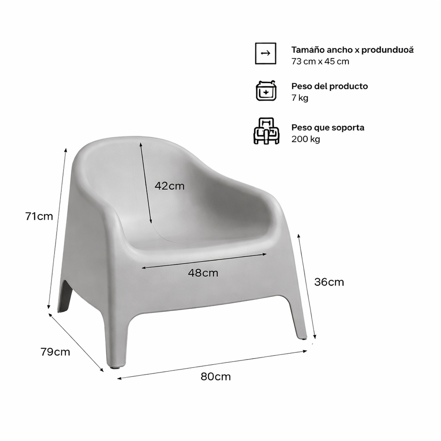Sillón Individual Plástico Exterior Gris-3