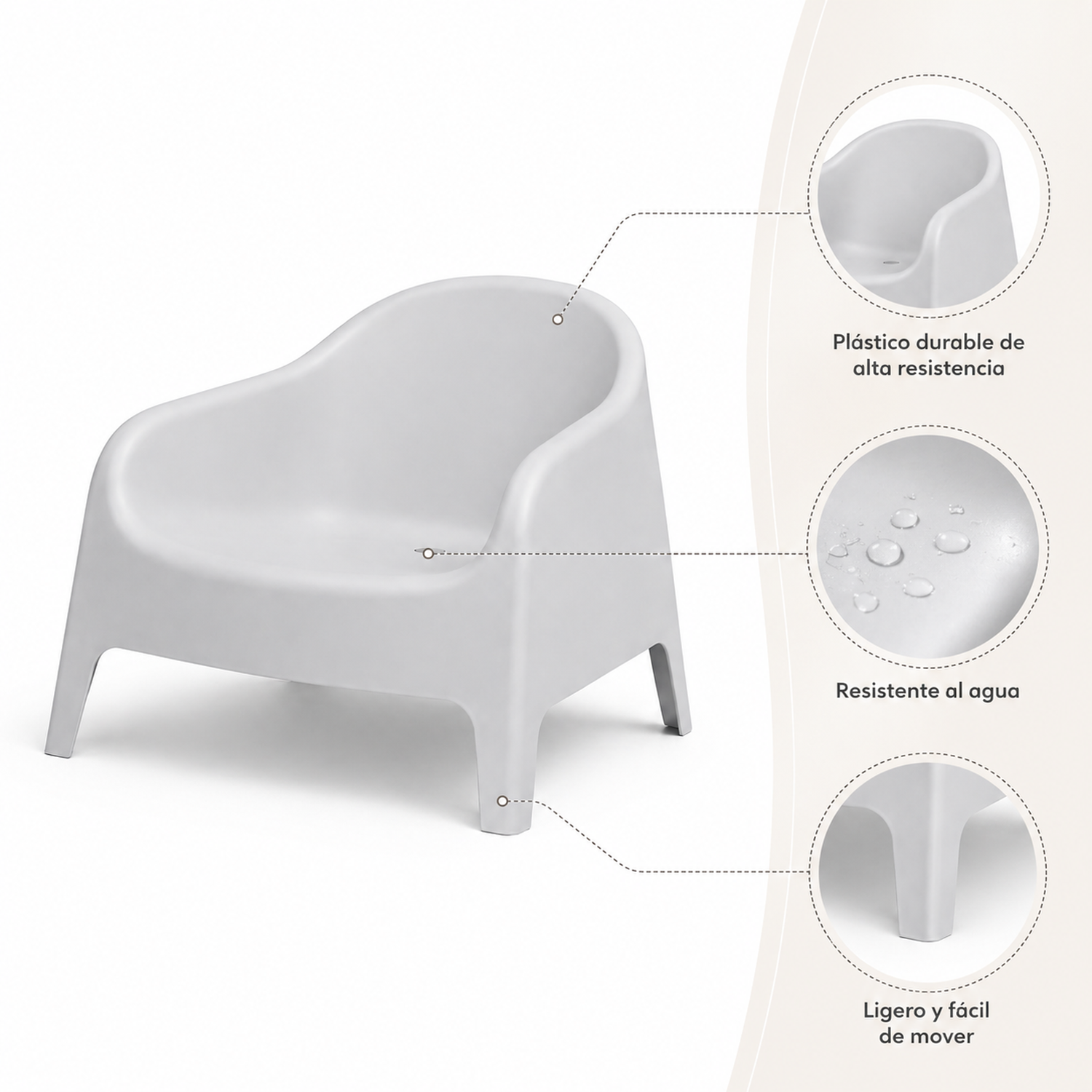 Sillón Individual Plástico Exterior Gris-4