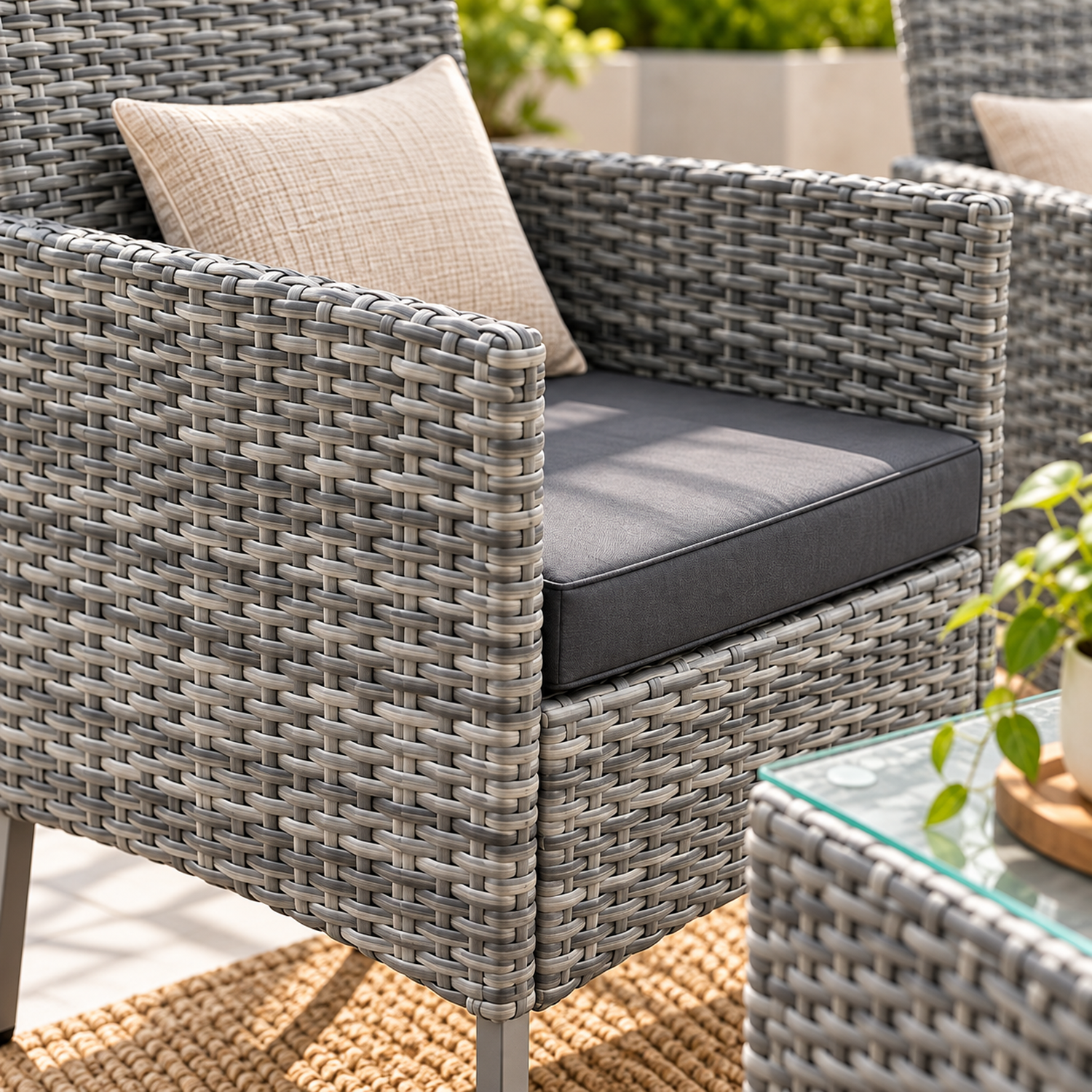 Juego Terraza 4 Piezas Gris Rattan-3