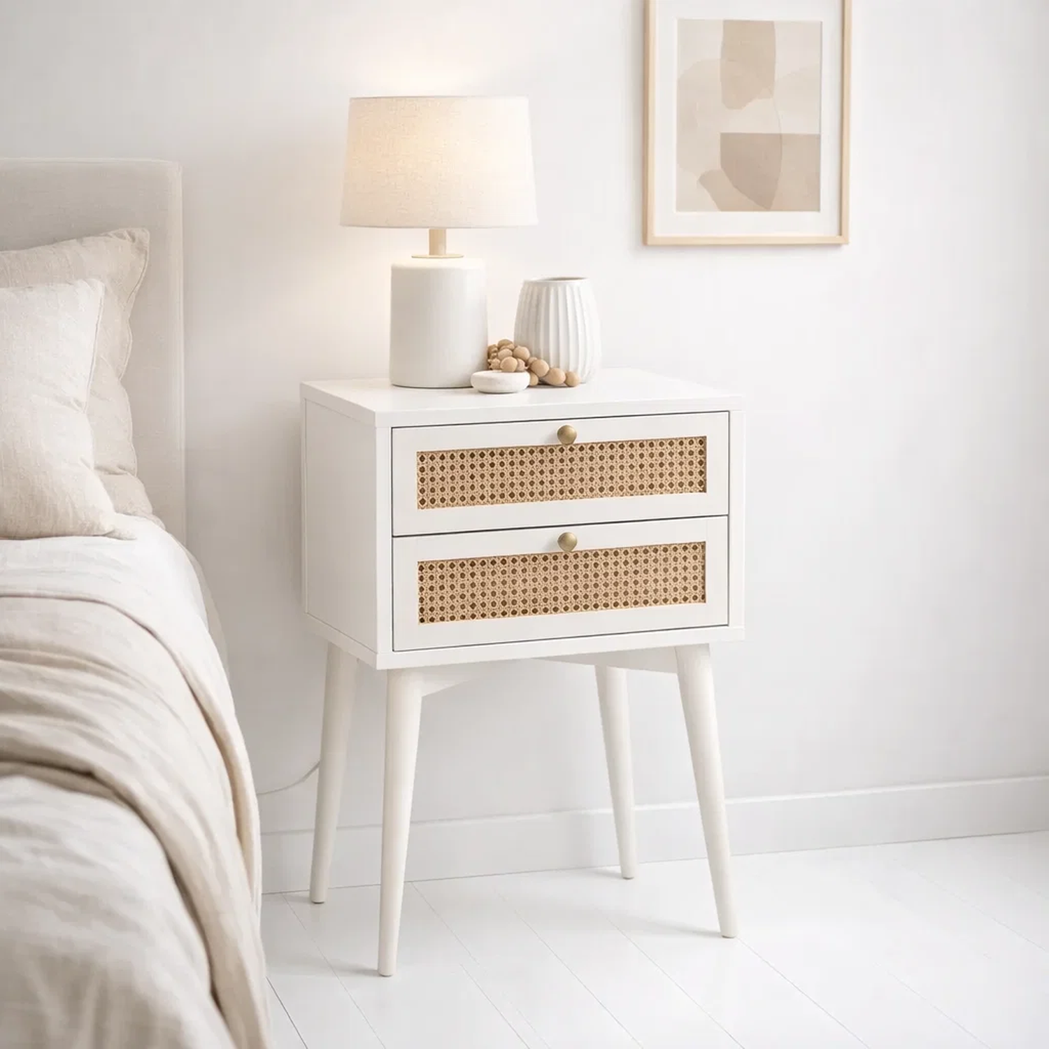 Velador Rattan 2 Cajones Blanco-1