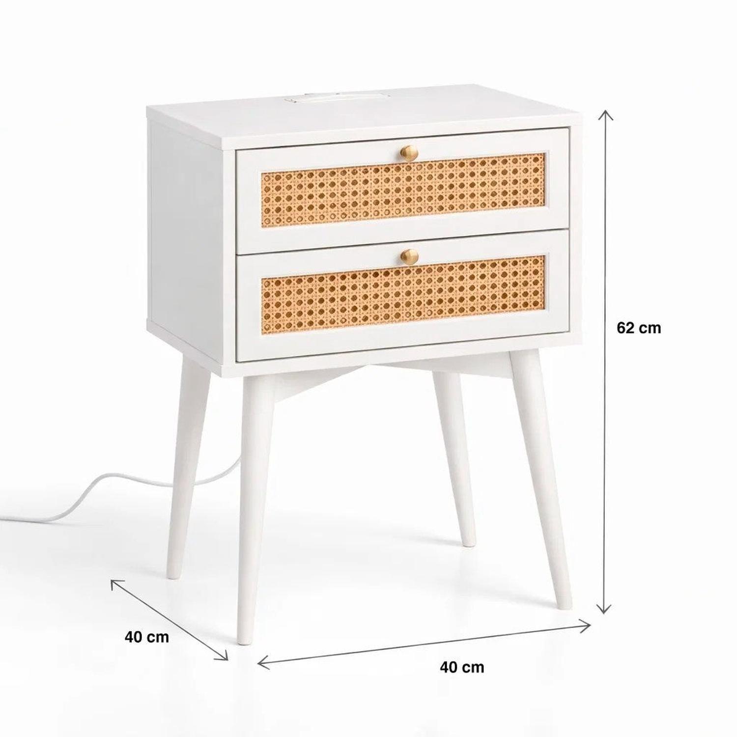 Velador Rattan 2 Cajones Blanco-3